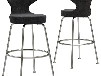Modern Black Upholstered Bar Stools With Silver Metal Legs And Curved Backrest 3d model