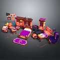 Colorful Cartoon Style Furniture Set With Bed Cabinet Table Chair And Rug