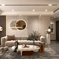 Modern Living and Dining Room Interior With Sofa Coffee Table Round Mirror And Decorative Elements 3d model