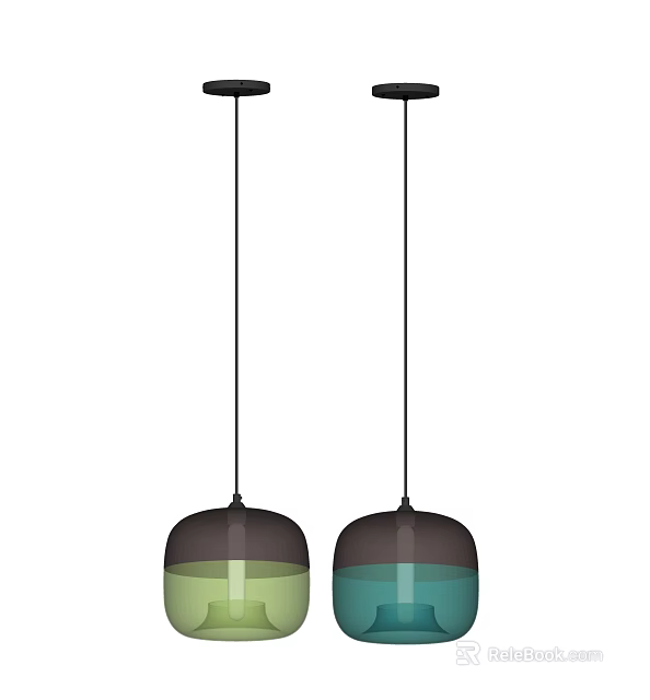 Modern Hanging Pendant Lights With Brown Top And Green Blue Gradient Shades 3d model 