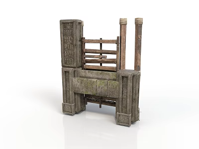 Ancient Carved Stone Structure With Intricate Patterns And Weathered Columns 3d model