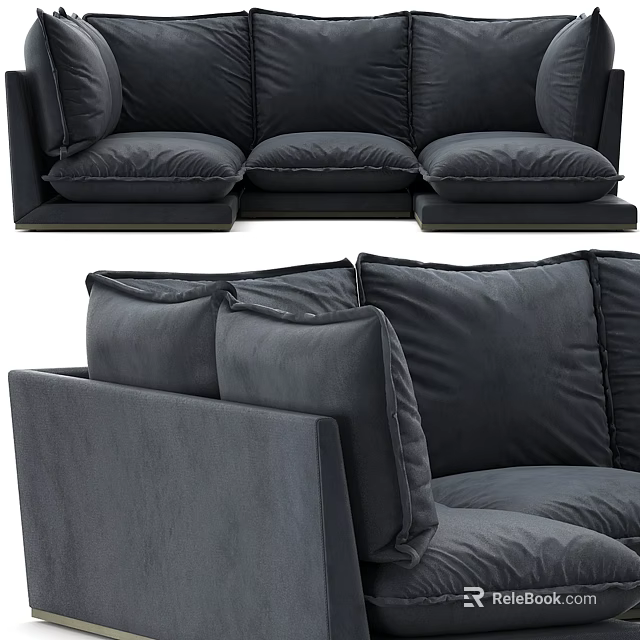 Modern Outdoor Sofa With Comfortable Dark Fabric Cushions For Patio Garden Use 3d model 