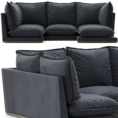 Modern Outdoor Sofa With Comfortable Dark Fabric Cushions For Patio Garden Use 3d model