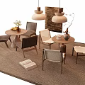 Modern Woven Table And Chair Set With Pendant Lights Side Tables Vases And Rug