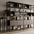 Modern Chinese Display Shelf with Dark Wood Finish Books Vases Ornaments and Bonsai Decor
