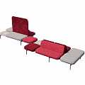Red And Gray Modular Banquette Sofa With Seating Modules For Lounge Areas 3d model