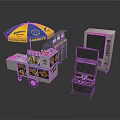 Colorful Mobile Food Cart With Umbrella Snack Display Vending Machine And Arcade Game