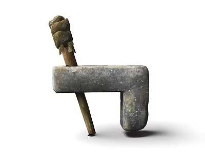 Traditional Stone Architectural Component With Roped Wooden Stick And Sturdy Base 3d model
