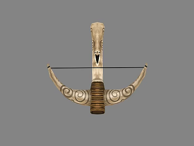 Ancient Bow Shaped Weapon With Intricate Carved Patterns And Wooden Handle Design 3d model