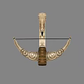Ancient Bow Shaped Weapon With Intricate Carved Patterns And Wooden Handle Design