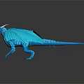Shiny Blue Dragon Fantasy Creature 3D Model With Wings And Horns On Dark Background