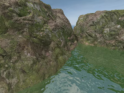 Scenic Rocky Terrain With Lush Green Moss And Clear Water Flow 3d model