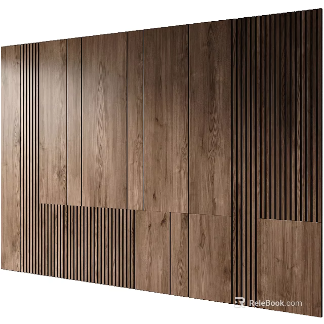 Modern Wooden Wall Panels Design With Natural Grain And Vertical Slats For Interior 3d model 
