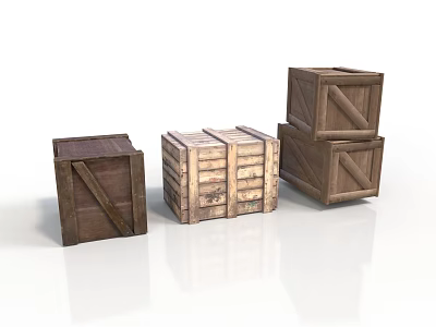 Rustic Wooden Crates In Various Sizes For Home Storage And Decoration 3d model