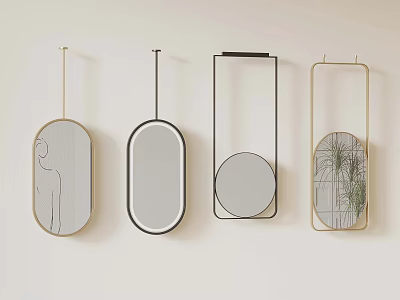 Wall Mounted Decorative Mirrors With Oval Round Shapes And Gold Black Frames For Home Decor 3d model