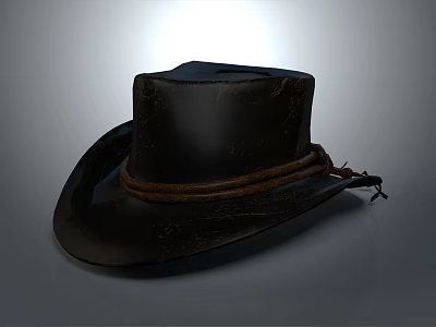 Classic Black Cowboy Hat With Brown Rope Band For Everyday Use 3d model