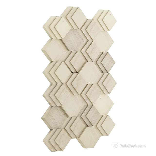 Modern Background Wall With Hexagonal Light Wood Panels And Geometric Pattern 3d model