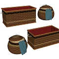Decorative Ornament Set With Wicker Baskets Lidded Design Red Lining And Blue Cloth 3d model