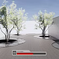 Modern Garden Landscape With Curved Paved Pathway Green Trees And White Walls