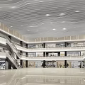 Spacious Modern Shopping Mall Atrium With White Wavy Ceiling Multiple Floors And Escalators
