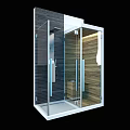 Modern Shower Enclosure With Glass Doors Black Tile Walls And Wooden Panels