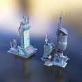 Industrial Tower Structures 3D Model With Metal Design Antennas And Platform Details 3d model