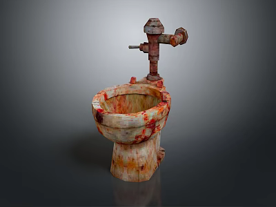 Old Rusty Toilet With Red Stains And Rusty Faucet Structure 3d model