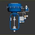 Blue Industrial Control Valve With Gauges Pipes And Red Label Design