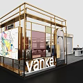 Vanke Golden Frame Exhibition Booth With Display Areas Reception Desk And Modern Interior
