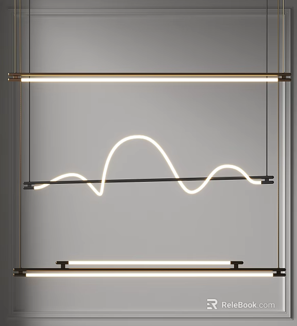Modern Curved Neon Chandelier With Metal Frame And Soft Illuminating Light Design 3d model 