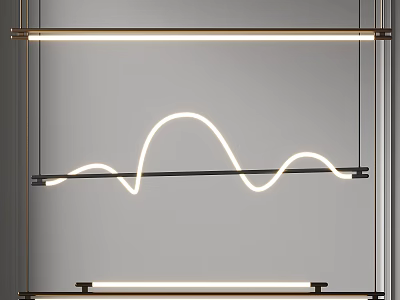 Modern Curved Neon Chandelier With Metal Frame And Soft Illuminating Light Design 3d model