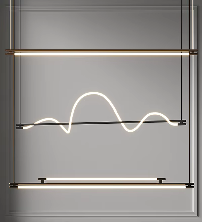 Modern Curved Neon Chandelier With Metal Frame And Soft Illuminating Light Design 3d model