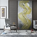 New Chinese Style Single Sofa Coffee Table Sofa Background Painting Combination 3d model