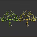 Decorative Plant Sculptures with Green Leaves Yellow Blooms Deer Shaped Structure on Reflective Dark Background