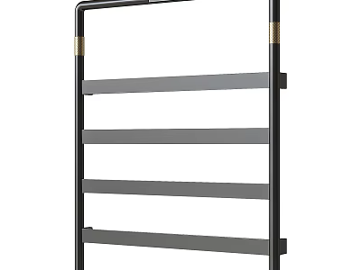 Modern Bathroom Towel Rack With Black Metal Frame Gold Accents And Multiple Shelves 3d model