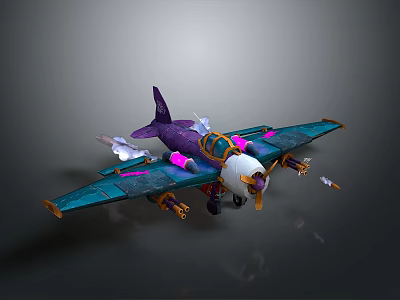 Cosmic Spaceship With Purple Wings Blue Body And Detailed Decorations For Space Exploration 3d model