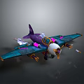 Cosmic Spaceship With Purple Wings Blue Body And Detailed Decorations For Space Exploration