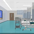 Modern Hospital Ward With Large Screen Virus Image Medical Beds And Equipment Setup