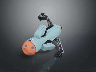 3D Rendered Light Blue Rocket Model With Orange Head Wheels And Mechanical Parts 3d model