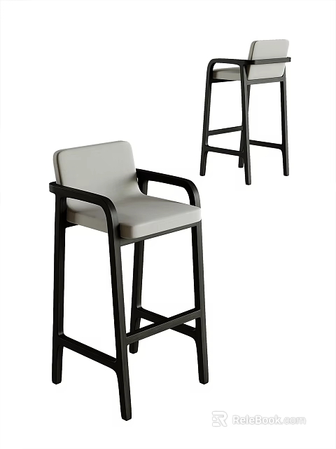 Modern Bar Stool With Black Frame Armrest And White Padded Seat 3d model