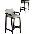 Modern Bar Stool With Black Frame Armrest And White Padded Seat 3d model