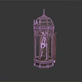 Vintage Dark Colored Hexagonal Birdcage Structure With Dome Top And Spire Decoration