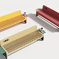 Colorful Modern Slatted Metal Outdoor Bench Chairs With Custom Logo For Public Leisure Areas