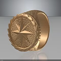 Copper Colored Fashion Ring With Star Engraving Laurel Leaf Decoration And Emblem Design
