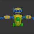 Yellow Robot Figure With Blue Eyes And Glowing Chest Circle On Gray Background