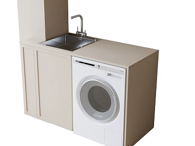 Practical Laundry Area With Washing Machine Sink Faucet And Cabinets 3d model