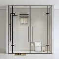 Stylish Black Shower Head in Modern Glass Enclosed Shower Room with White Tiled Walls