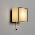 Square Wall Lamp With Light Colored Illuminated Lampshade And Pull Chain Switch On Gray Wall 3d model