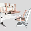 Pink Study Desk With Built in Shelf Books Stationery And Matching Chair