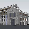 Multi Floor Commercial Complex Featuring Gray Brick Exterior And Modern Window Design 3d model
